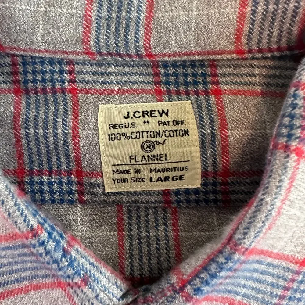 J Crew Men's Large Red Blue & Gray Flannel Button Down 100% Cotton